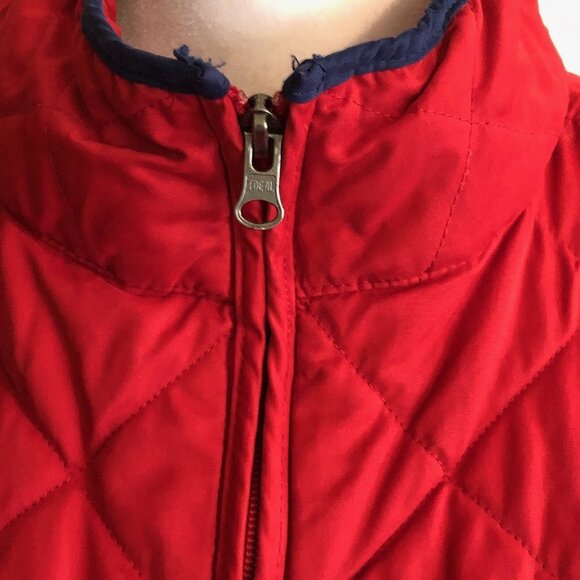 CROWN & IVY Red Puffer Quilted Vest Navy Trim Medium - Picture 3 of 14